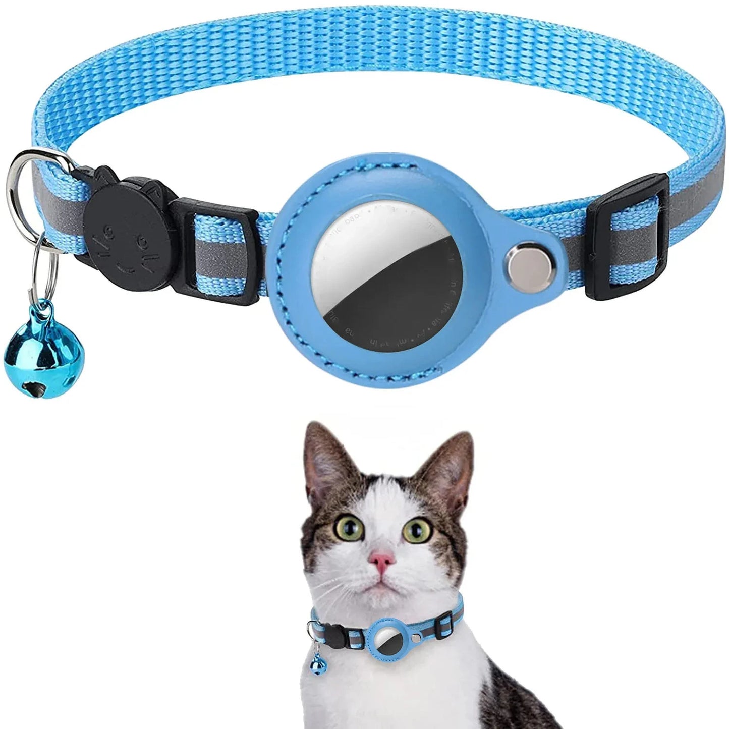 Cat AirTag Holder Collar Breakaway Reflective Strips Adjustable Kitten Collar Waterproof Cat Bell Collar Pet Air Tag Case - Puff & Fluff