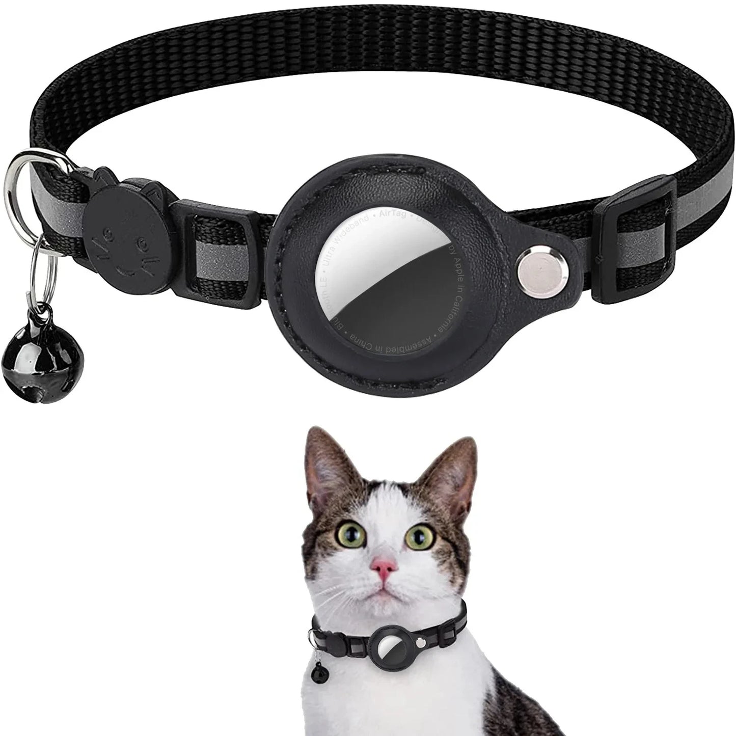 Cat AirTag Holder Collar Breakaway Reflective Strips Adjustable Kitten Collar Waterproof Cat Bell Collar Pet Air Tag Case - Puff & Fluff