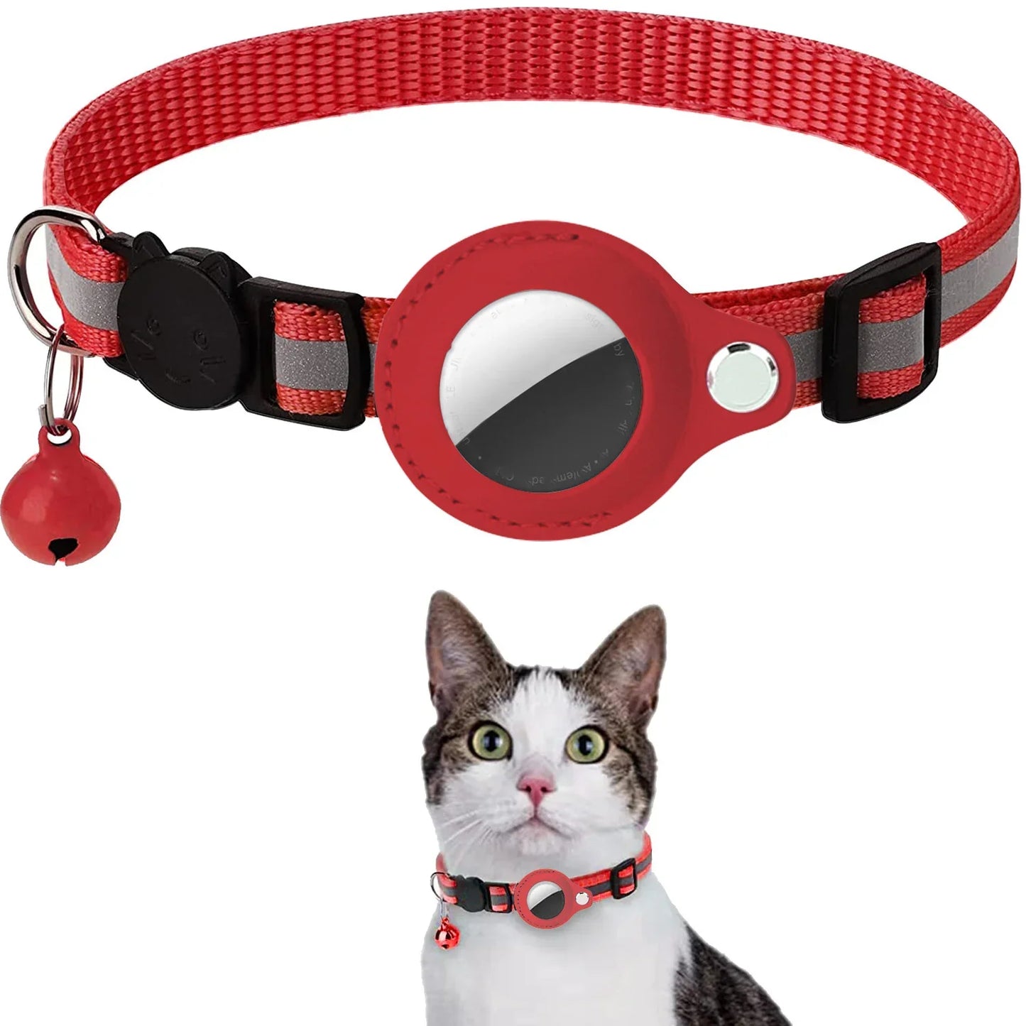 Cat AirTag Holder Collar Breakaway Reflective Strips Adjustable Kitten Collar Waterproof Cat Bell Collar Pet Air Tag Case - Puff & Fluff