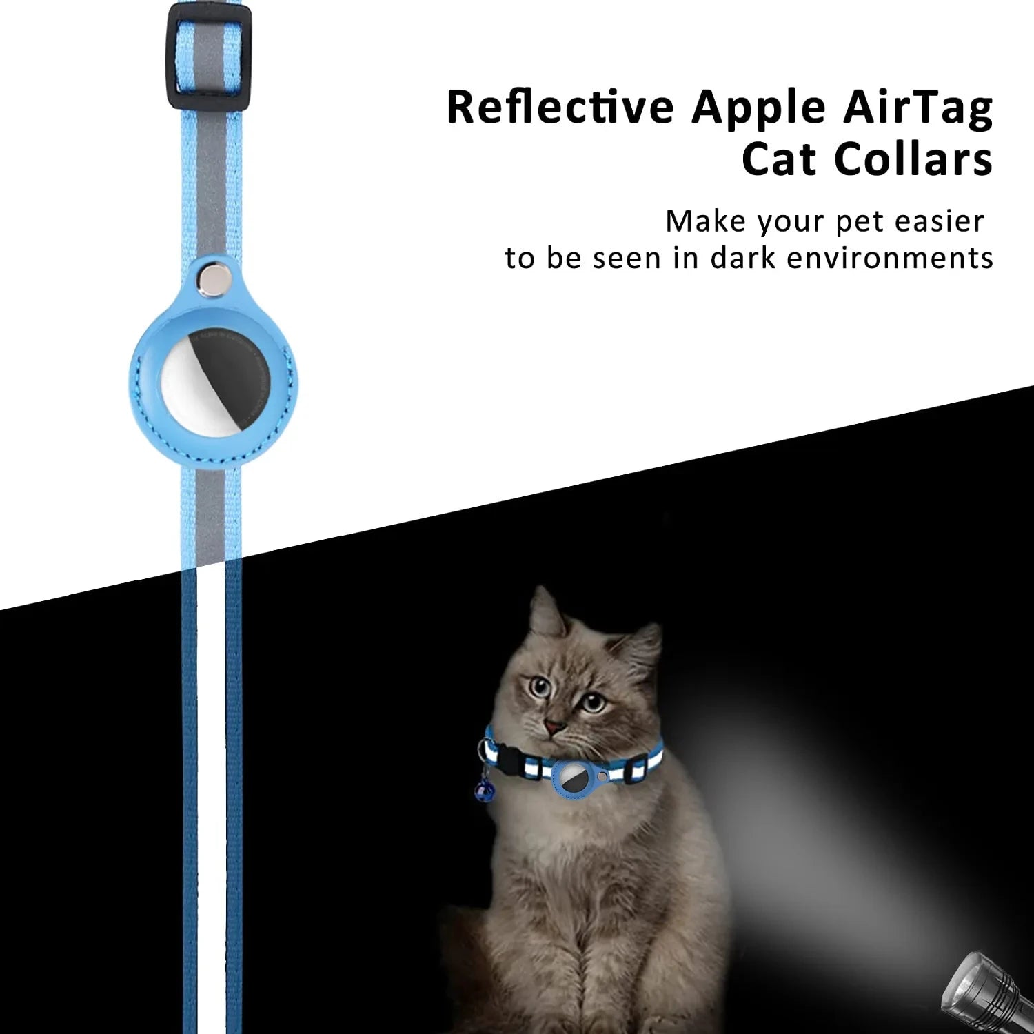 Cat AirTag Holder Collar Breakaway Reflective Strips Adjustable Kitten Collar Waterproof Cat Bell Collar Pet Air Tag Case - Puff & Fluff