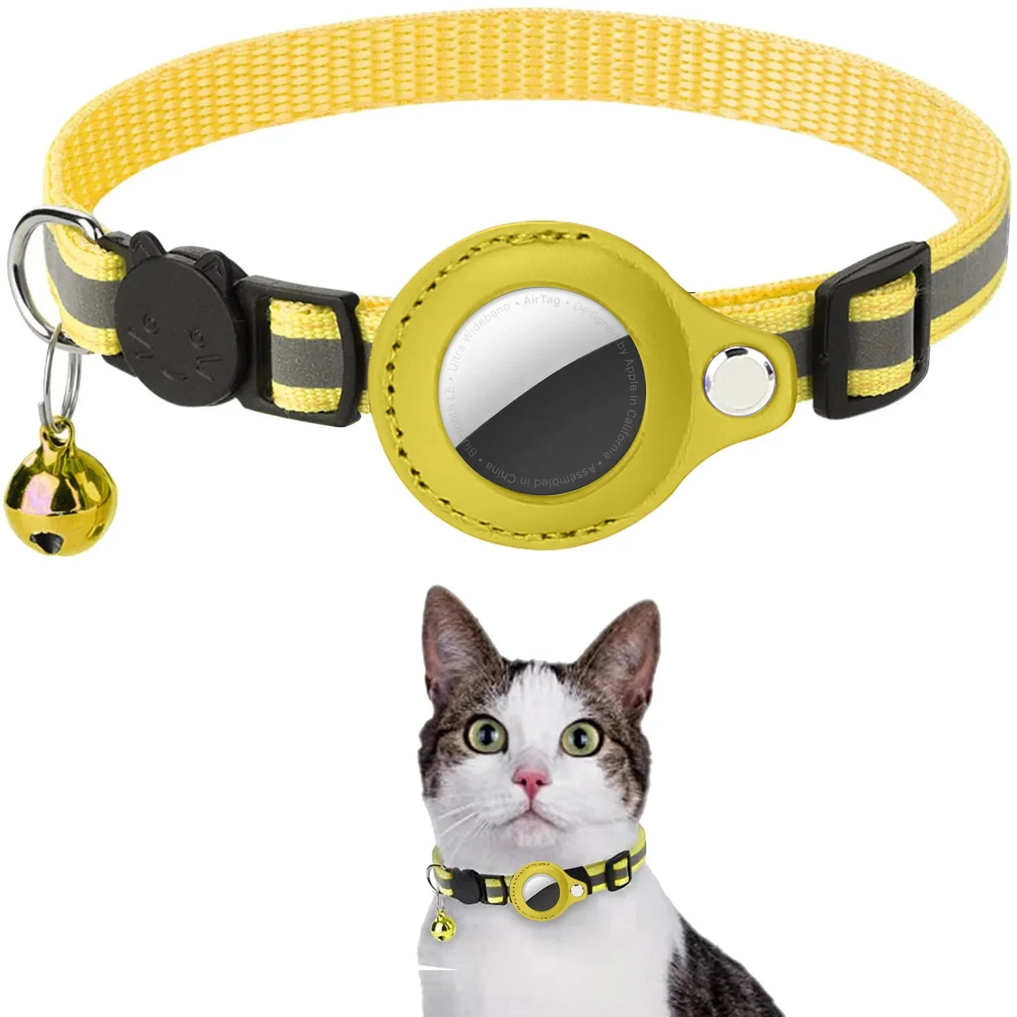 Cat AirTag Holder Collar Breakaway Reflective Strips Adjustable Kitten Collar Waterproof Cat Bell Collar Pet Air Tag Case - Puff & Fluff