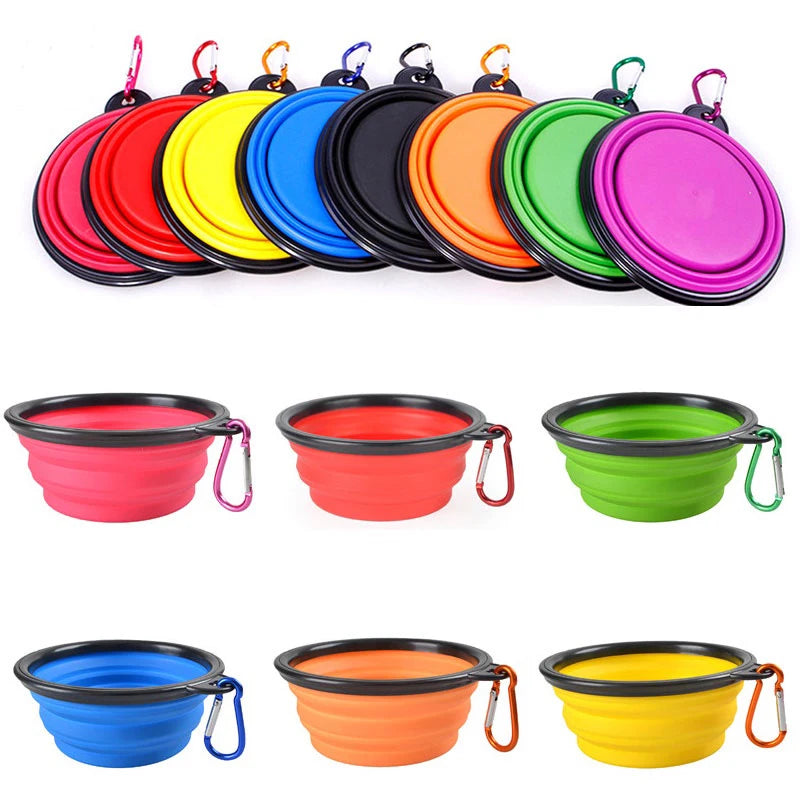 Folding Portable Silicone Dog Feeder Bowl 2 In 1 Pet Dispenser Outdoor Travel Dog Cat with Carabiner Bottle Food Water Container - Puff & Fluff