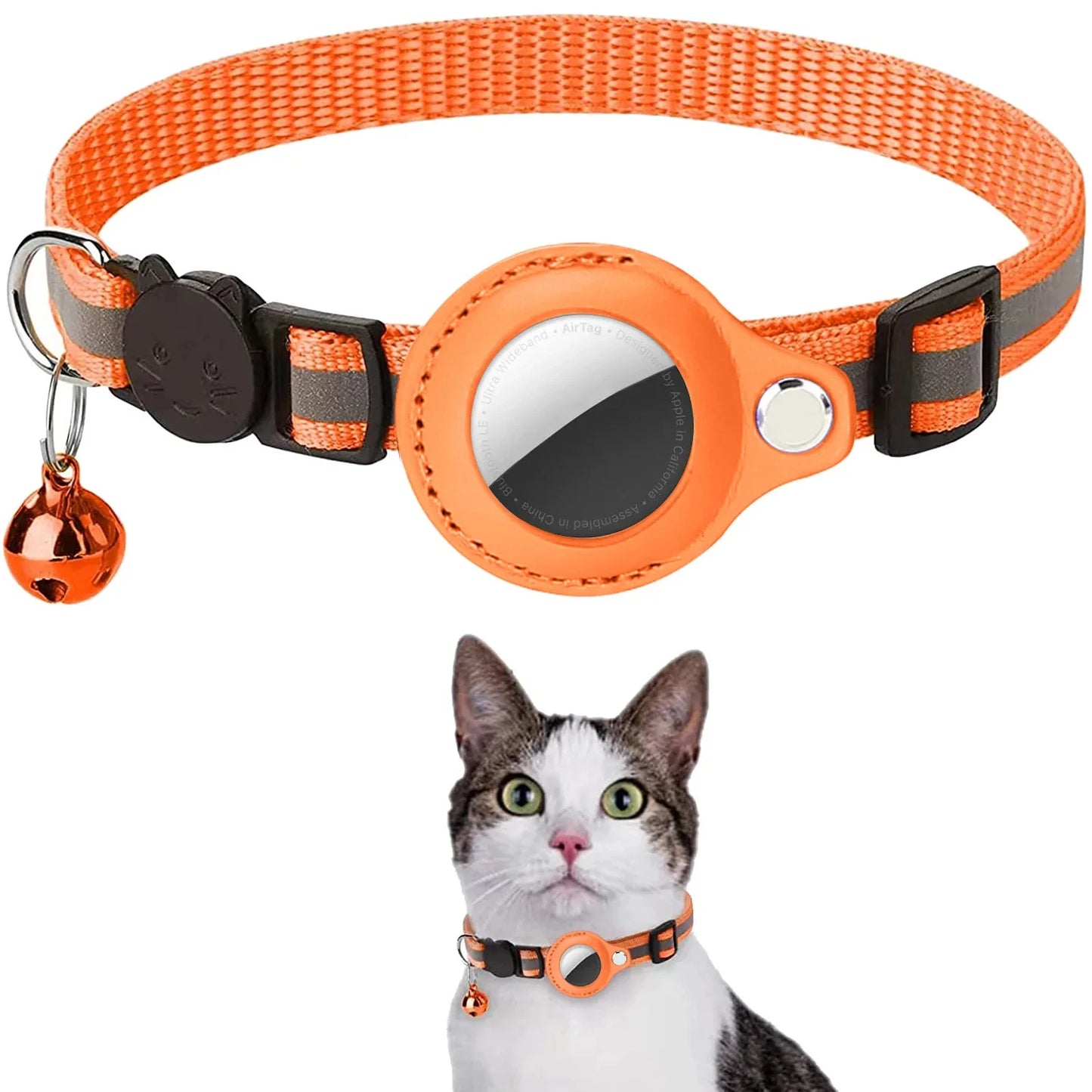 Cat AirTag Holder Collar Breakaway Reflective Strips Adjustable Kitten Collar Waterproof Cat Bell Collar Pet Air Tag Case - Puff & Fluff