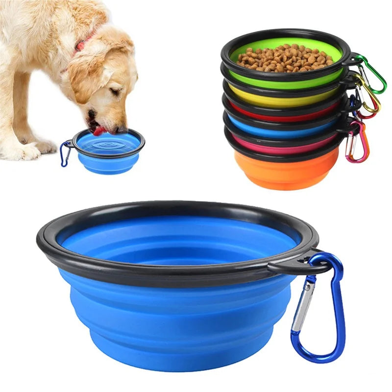 Folding Portable Silicone Dog Feeder Bowl 2 In 1 Pet Dispenser Outdoor Travel Dog Cat with Carabiner Bottle Food Water Container - Puff & Fluff